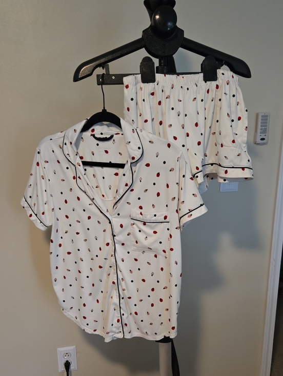 kate spade Other - Kate Spade White Short Sleeve Button Pajama Set with Ladybug Dot Print